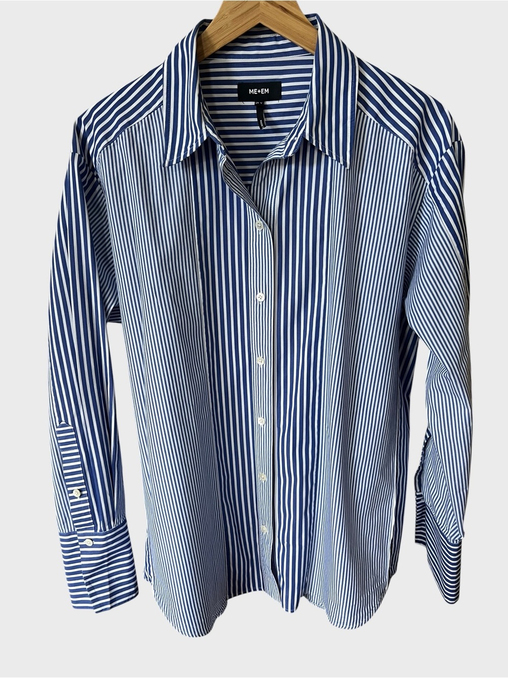 ME t EM  100% cotton blue and White Striped women’s Button-Up Shirt